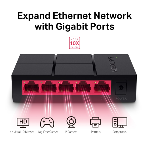 Switch di rete Ethernet Mercusys Gigabit 10/100/1000 Mbps, 5 porte